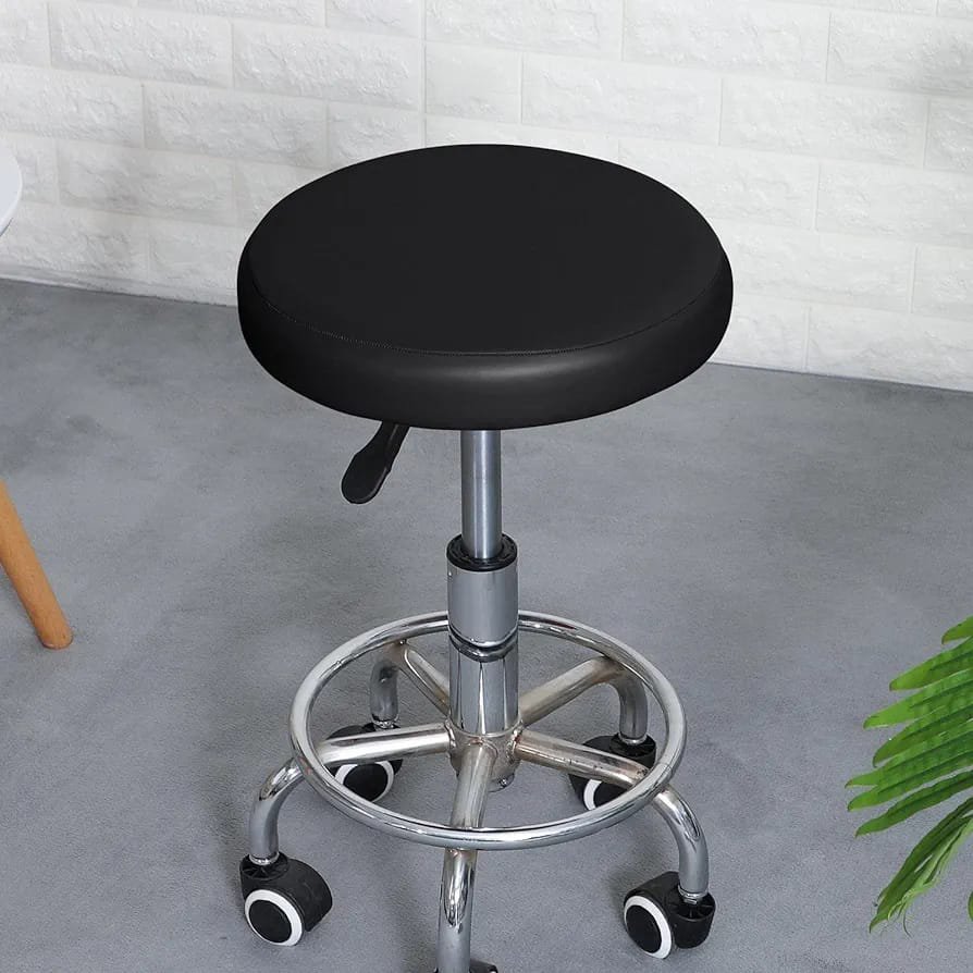 Height-adjustable black stool with chrome frame