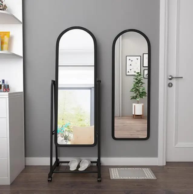 Full-Length Black Dressing Mirror with Wheels – Mobile Standing Mirror for Bedroom, Dressing Room & Retail Use