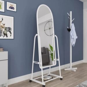 White Full-Length Dressing Mirror with Wheels – Mobile Floor Mirror for Bedroom, Dressing Room & Boutique – Stylish & Adjustable