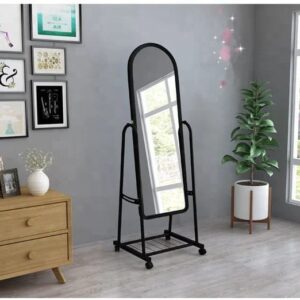 Full-Length Black Dressing Mirror with Wheels – Mobile Standing Mirror for Bedroom, Dressing Room & Retail Use