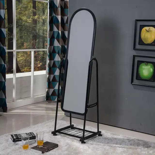 Full-Length Black Dressing Mirror with Wheels – Mobile Standing Mirror for Bedroom, Dressing Room & Retail Use
