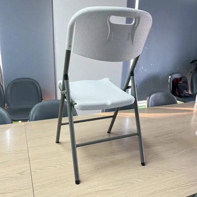 White Plastic Folding Chair with Grey Metal Frame - Portable Event & Party Seating