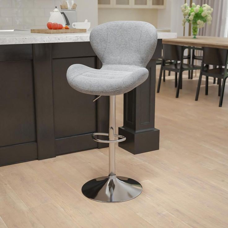 Modern Grey Fabric Bar Stool - Adjustable Height Swivel Counter Stool with Chrome Base