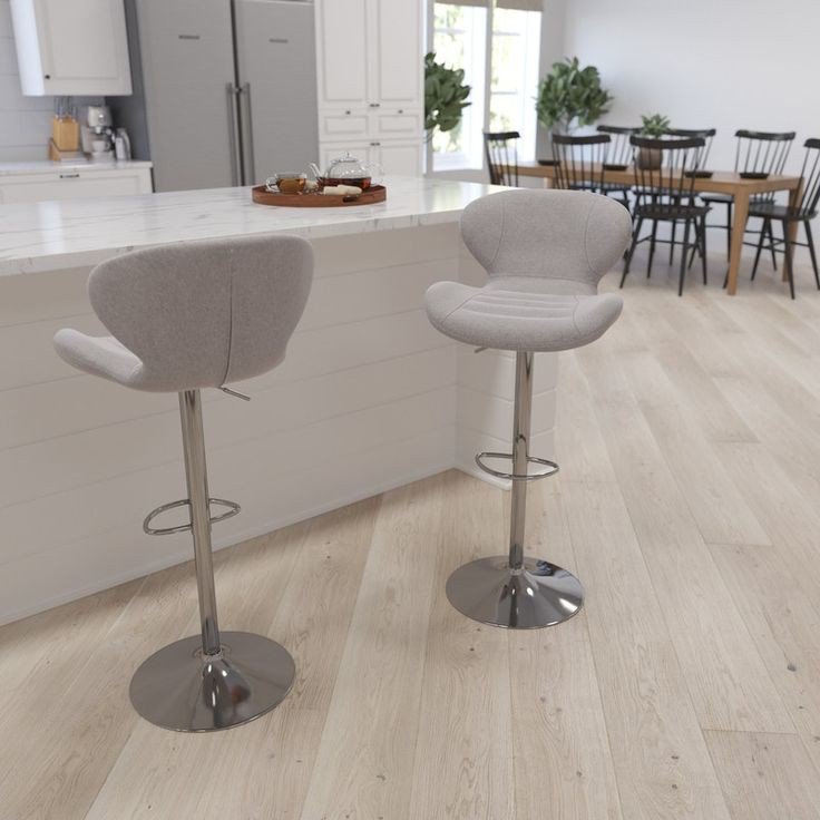 Modern Grey Fabric Bar Stool - Adjustable Height Swivel Counter Stool with Chrome Base
