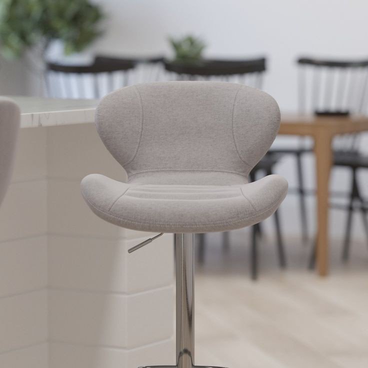 Modern Grey Fabric Bar Stool - Adjustable Height Swivel Counter Stool with Chrome Base