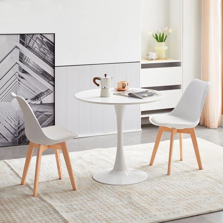 Round Dining Table Set with 2 Padded Chairs – Compact, Elegant & Comfortable for Small Spaces – Modern Breakfast Nook Set