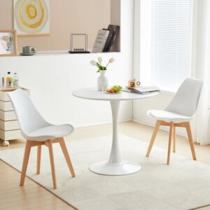 Round Dining Table Set with 2 Padded Chairs – Compact, Elegant & Comfortable for Small Spaces – Modern Breakfast Nook Set