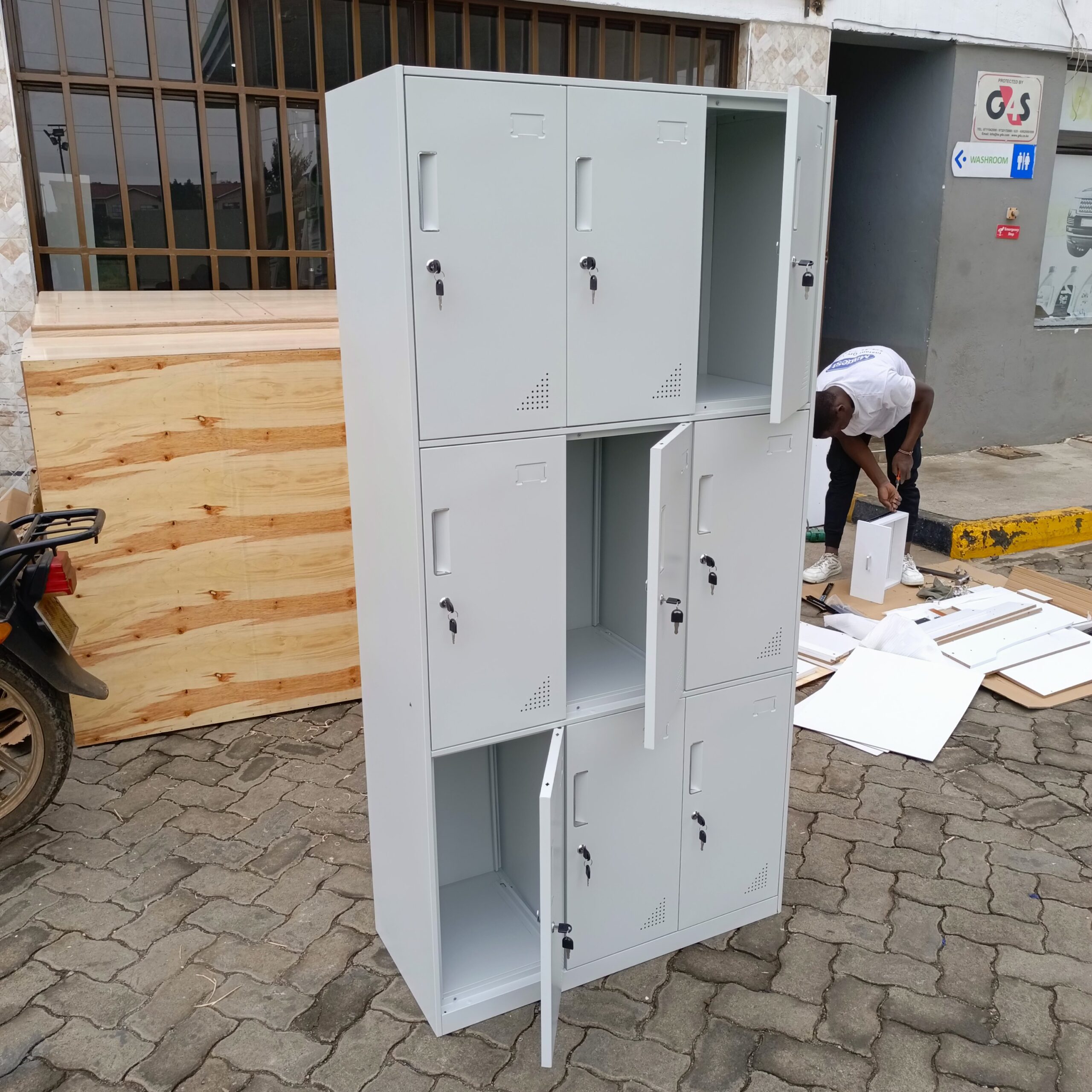 9-Locker Steel Office Cabinet – Heavy-Duty Secure Storage for Files, Documents & Personal Items