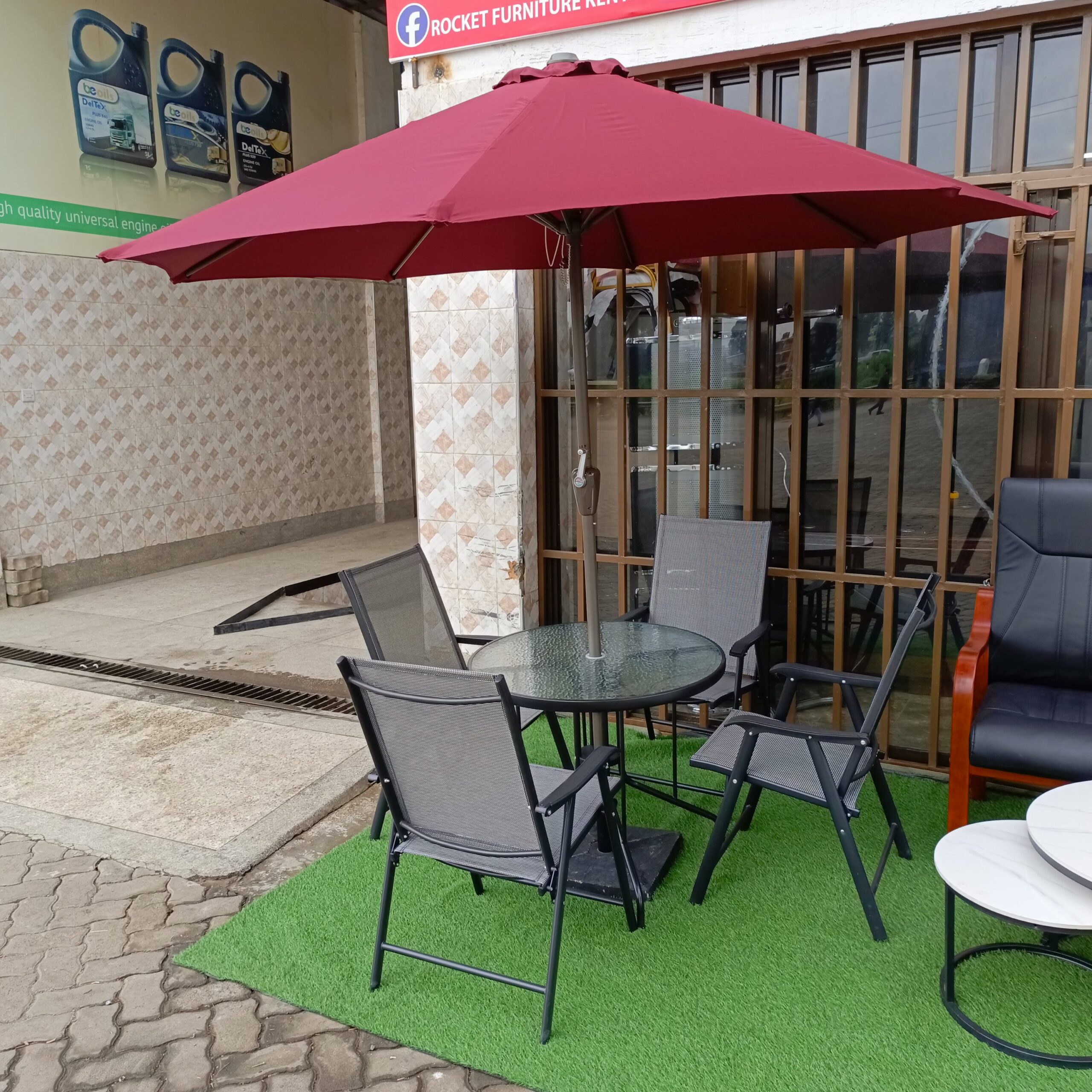 Balcony Set of 4 Chairs with Adjustable Umbrella – Weather-Resistant Outdoor Patio Furniture for Garden, Poolside & Terrace