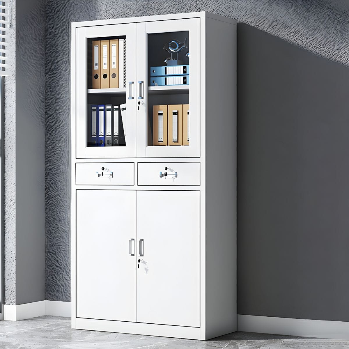 Half-Glass Metallic Storage Cabinet