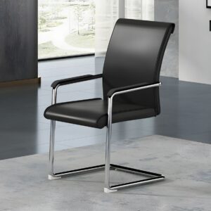 Modern Black Visitor Office Chair - Sleek Cantilever Base, Leather Finish