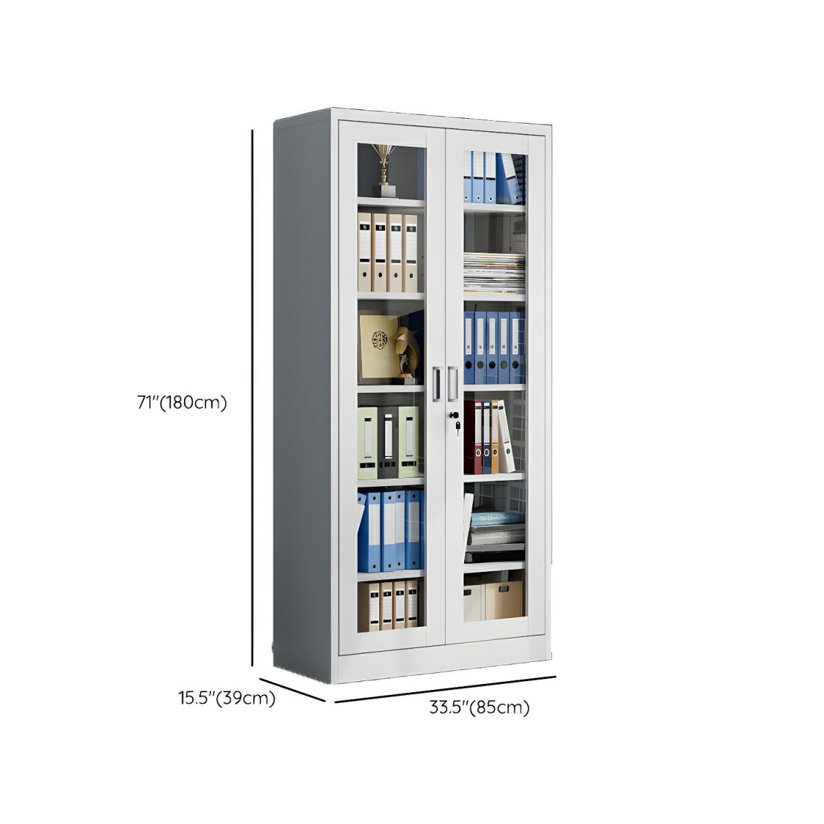 Modern White Office File Storage Cabinet with Glass Doors