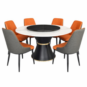 6-Seater Circular Marble Dining Set