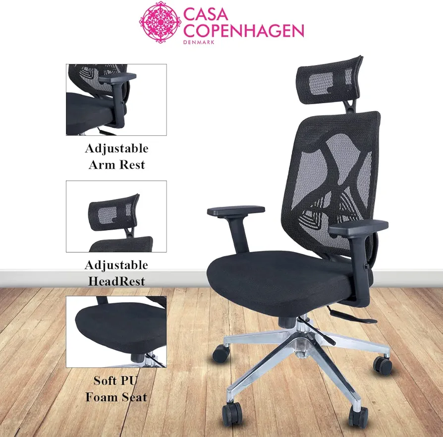 Ergonomic Mesh High-Back Office Chair with Adjustable Headrest & Lumbar Support
