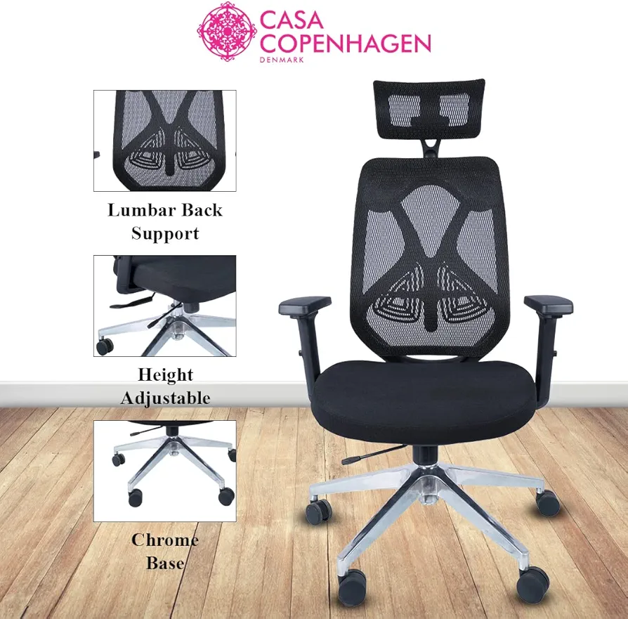 Ergonomic Mesh High-Back Office Chair with Adjustable Headrest & Lumbar Support