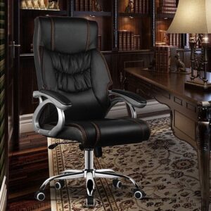 Genuine Leather Executive Office Chair – Premium Ergonomic Desk Chair with Adjustable Height, Tilt & Lumbar Support