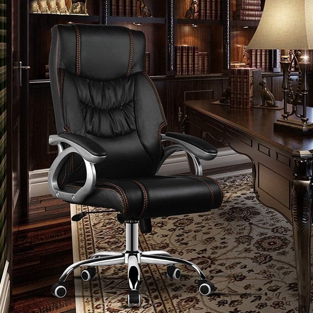 Genuine Leather Executive Office Chair – Premium Ergonomic Desk Chair with Adjustable Height, Tilt & Lumbar Support