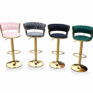 Modern Velvet Adjustable Bar Stool Gold Base Kitchen Stool