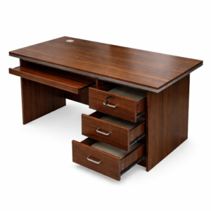 1.4m Executive Walnut Office Desk with 3 Drawers & Keyboard Tray