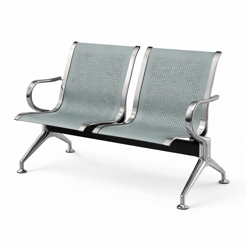 Modern 2-Seater Metal Waiting Room Bench - Perforated Steel Reception Seating