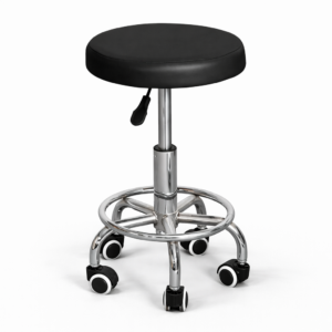 Height-adjustable black stool with chrome frame