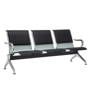 Black 3-Link Metallic Waiting Bench – Heavy-Duty Commercial Bench – Indoor/Outdoor Seating for Hospitals, Offices & Lobbies – Easy-Clean Design
