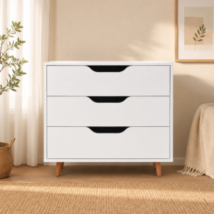 Modern White 3 Drawer Chest of Drawers – Scandinavian Bedroom Storage Cabinet