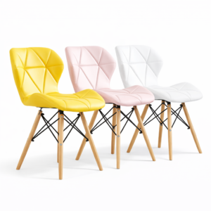 Nordic Dining Chair with Padded Geometric Seat & Back - Scandinavian Style