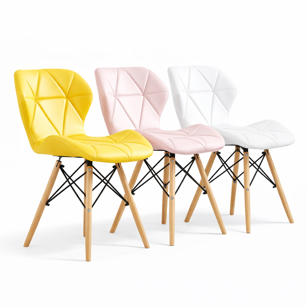 Nordic Dining Chair with Padded Geometric Seat & Back - Scandinavian Style