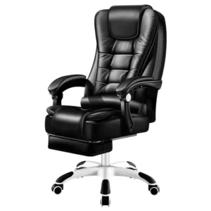 Ergonomic Executive Office Chair with Footrest – Black PU Leather, Reclining, Swivel