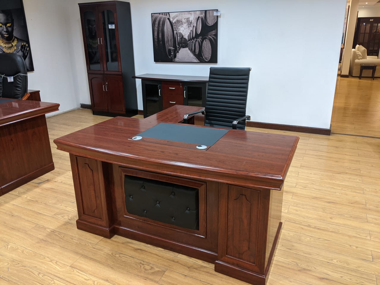 1.4m Executive Office Desk with Side Return & Storage – Traditional Mahogany Wood Tone Manager Desk