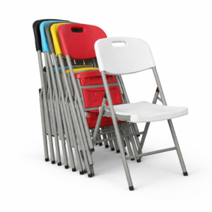 White Plastic Folding Chair with Grey Metal Frame - Portable Event & Party Seating