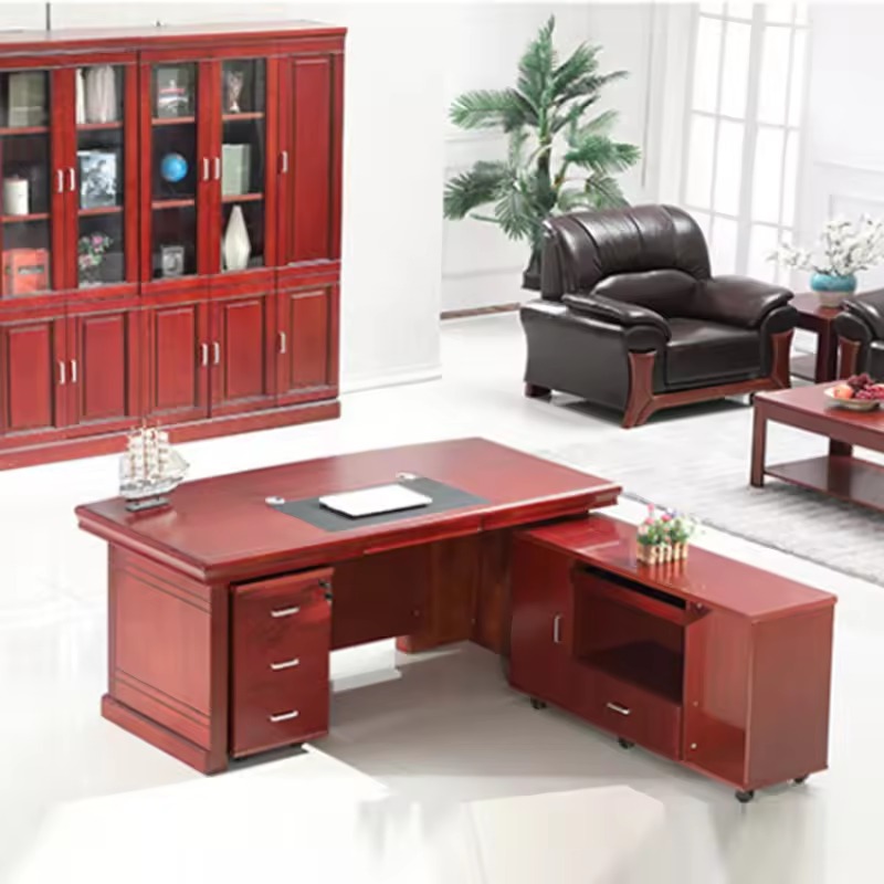 1400mm Executive Office Desk with Side Return & Mobile Pedestal – Traditional Dark Wood Tone Manager Desk