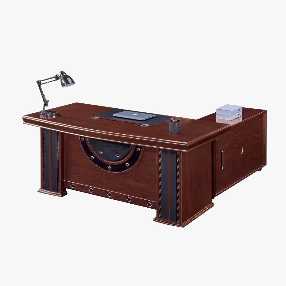 1400mm Executive Office Desk with Side Return & Mobile Pedestal – Traditional Dark Wood Tone Manager Desk