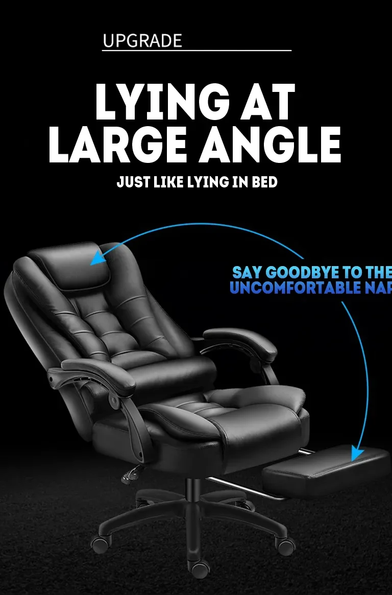 Ergonomic Executive Office Chair with Footrest – Black PU Leather, Reclining, Swivel