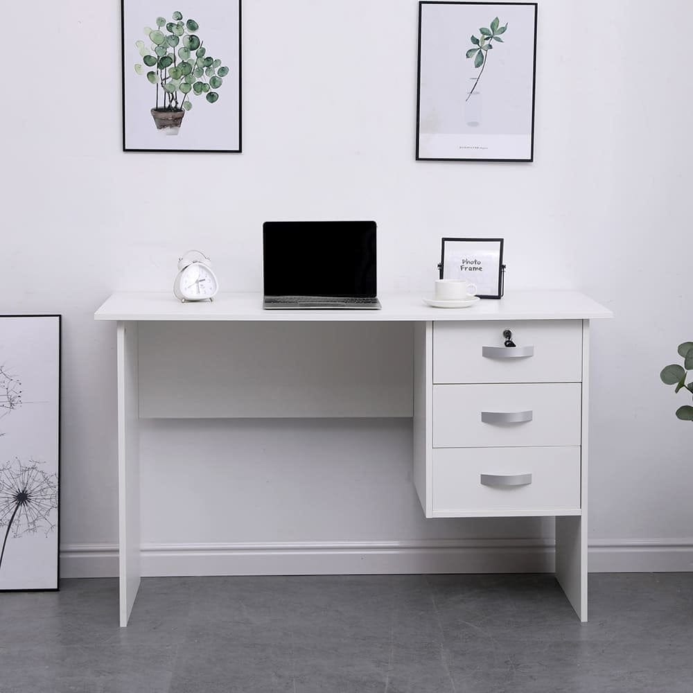 200mm White Home Office Study Desk with 3 Drawers & Locking Top Drawer – Compact Computer Writing Table