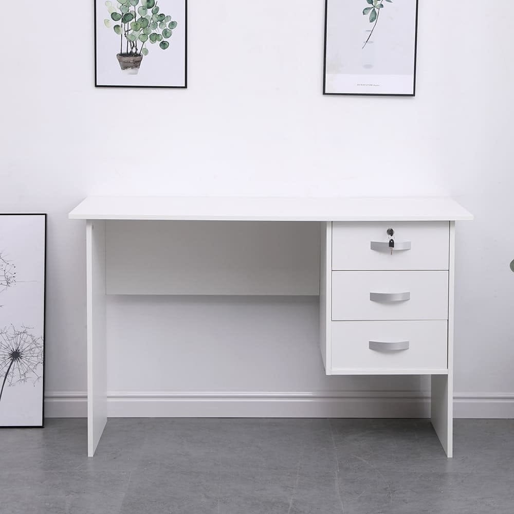 200mm White Home Office Study Desk with 3 Drawers & Locking Top Drawer – Compact Computer Writing Table