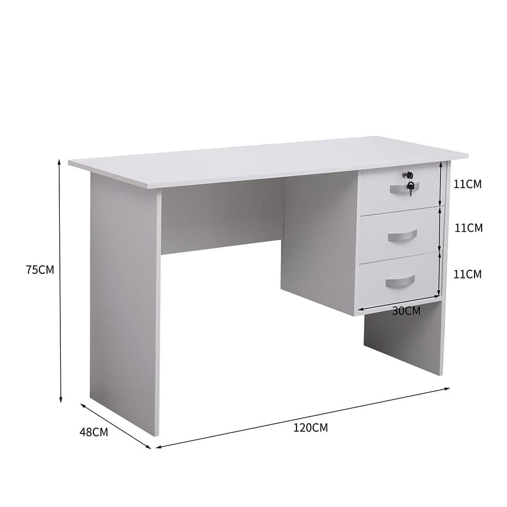 200mm White Home Office Study Desk with 3 Drawers & Locking Top Drawer – Compact Computer Writing Table