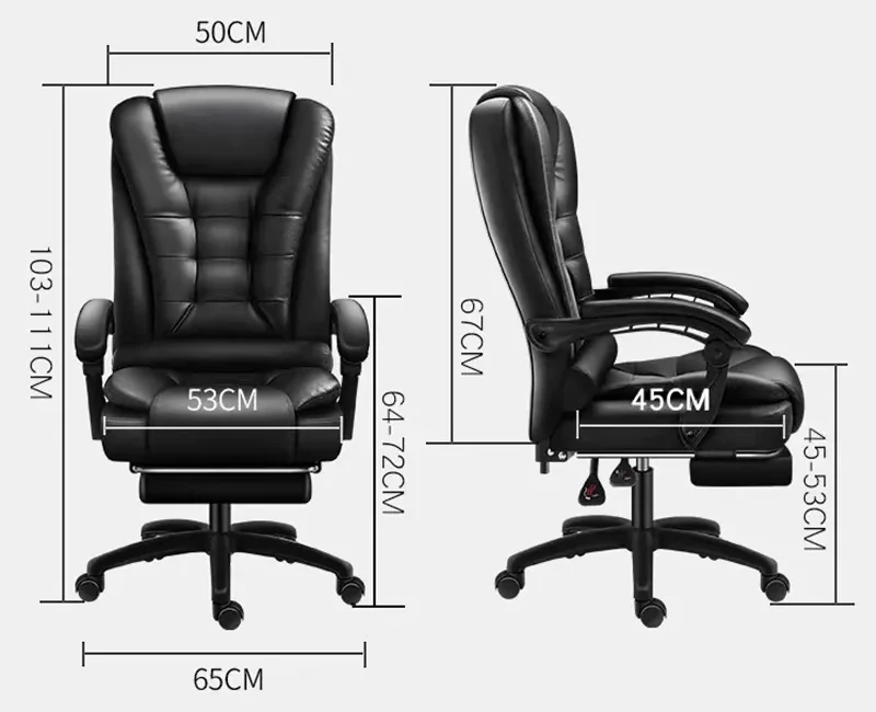 Ergonomic Executive Office Chair with Footrest – Black PU Leather, Reclining, Swivel