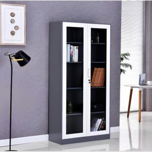 Modern Glass Office Cabinet – Sleek Transparent Storage with Metal Frame for Documents & Supplies