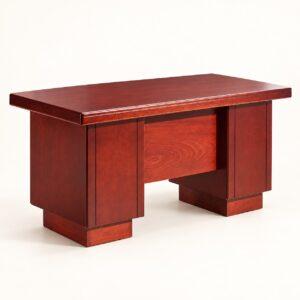 Solid pedestal 1.4 m mahogany executive office desk on a light studio background