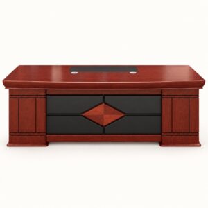 1800mm traditional executive desk in rich wood tone with black front panel and pedestal storage