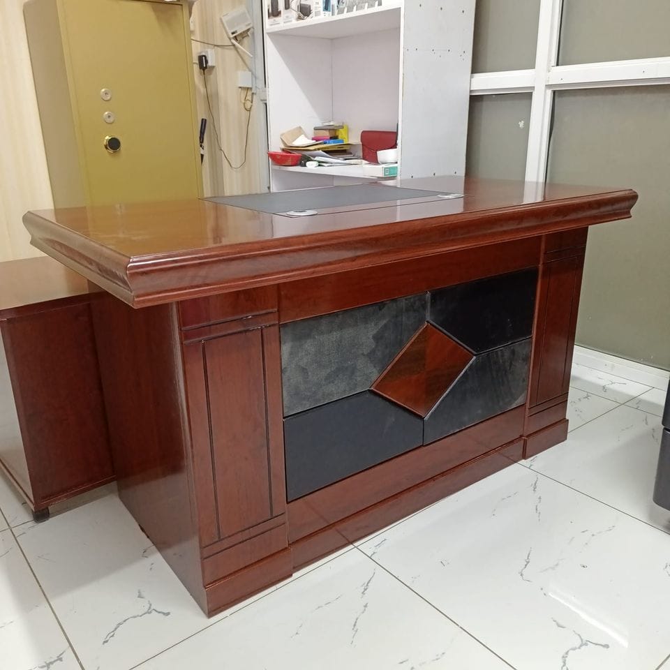 1.4m Executive Office Desk with Side Return & Storage – Traditional Mahogany Wood Tone Manager Desk