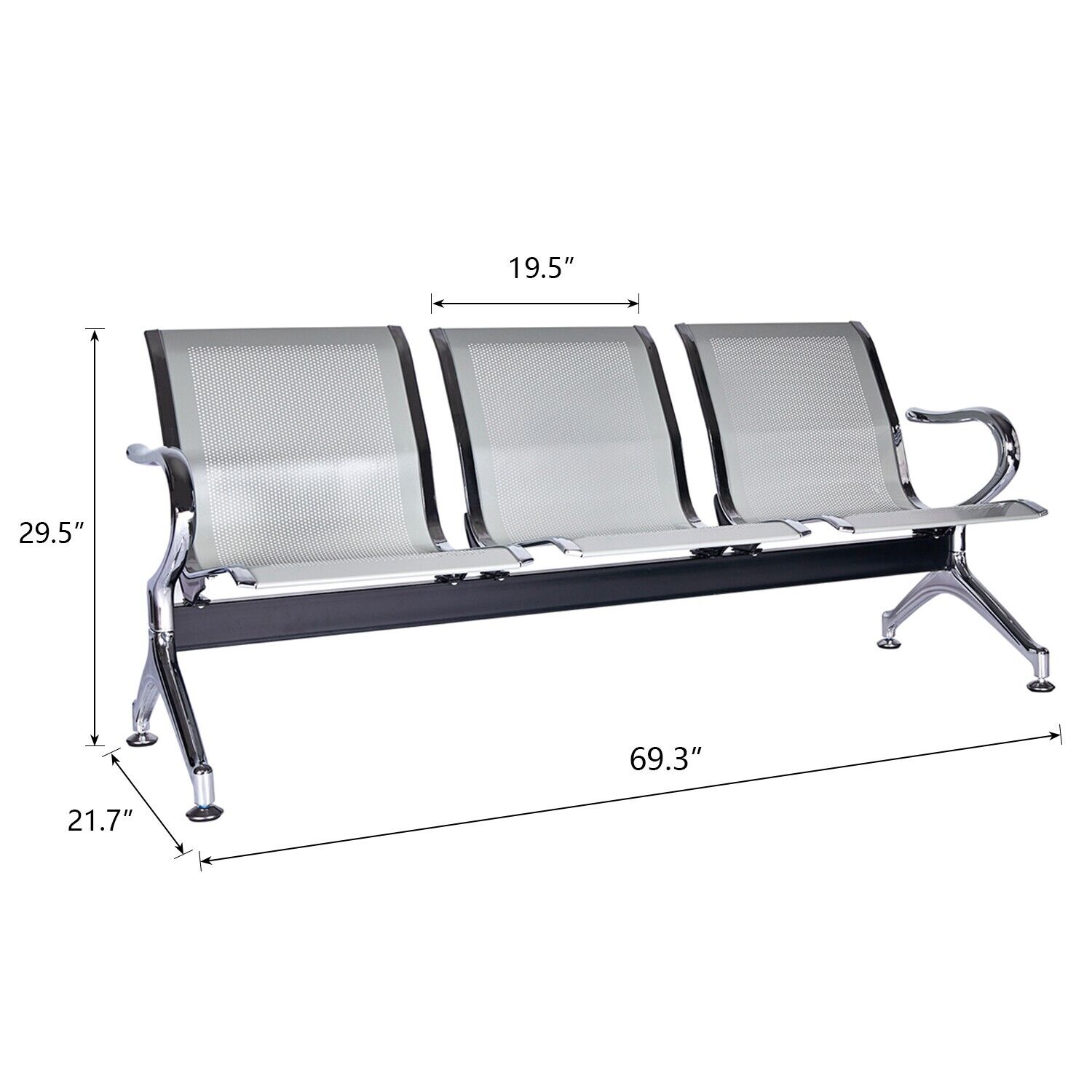 3-Link Non-Padded Waiting Bench – Heavy-Duty Steel Public Seating – 1.8m Commercial Bench for Hospitals, Offices & Transit Areas