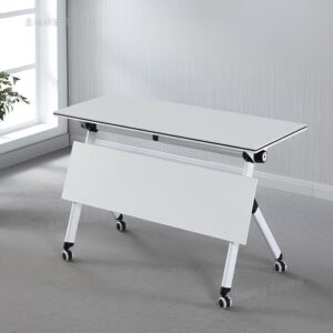 White Mobile Flip Top Folding Training Table with Locking Casters