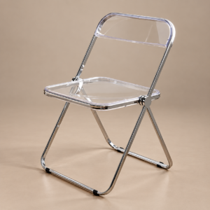 Clear armless folding chair with chrome frame