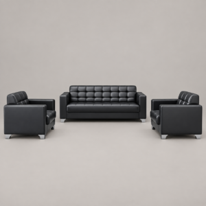 Black office waiting sofa with two matching armchairs
