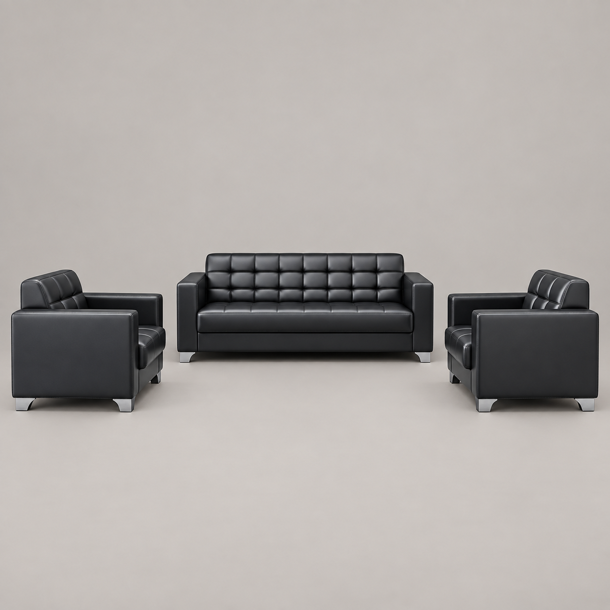 Black office waiting sofa with two matching armchairs