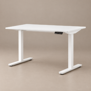 White height-adjustable electric desk with control keypad