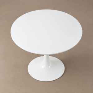 White round dining table with central pedestal base